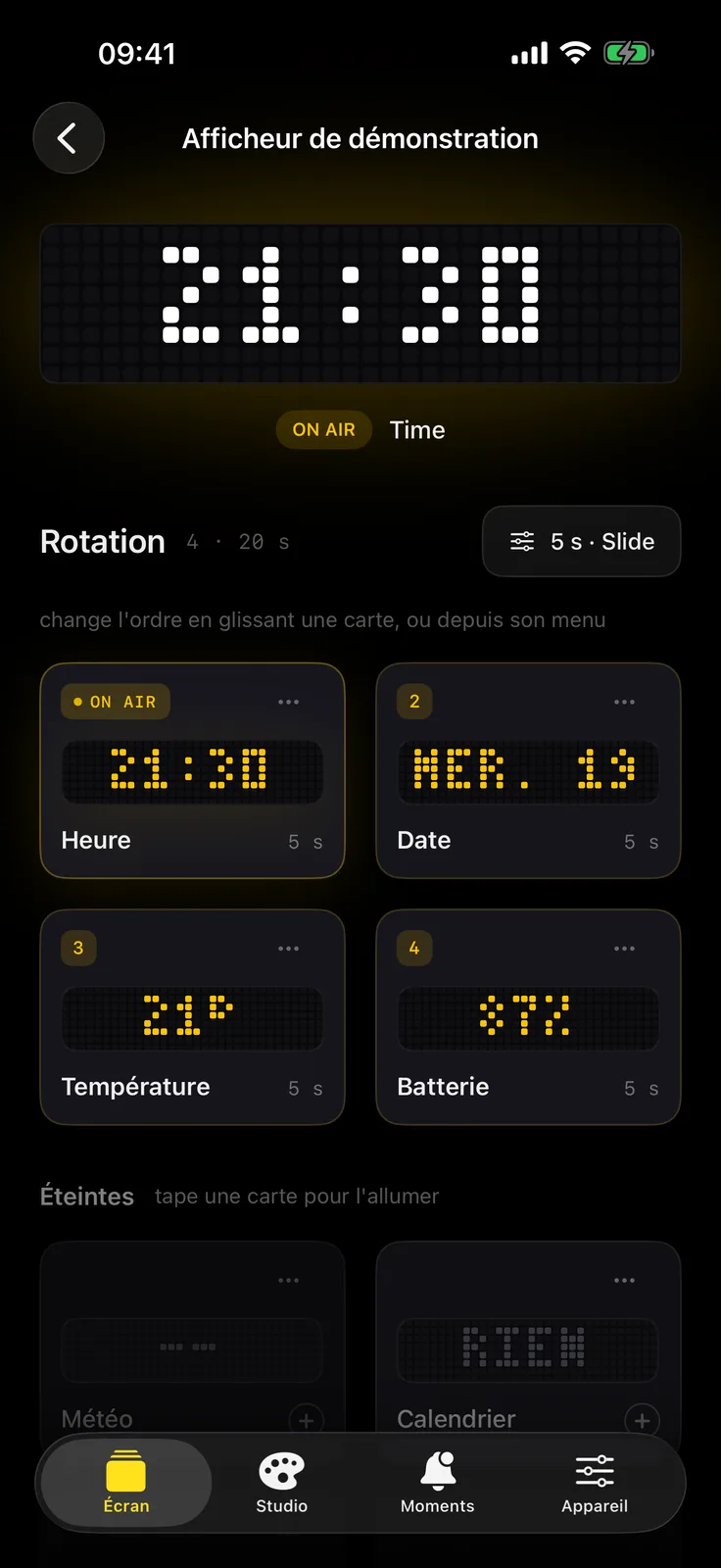 L'afficheur de démonstration sur iPhone